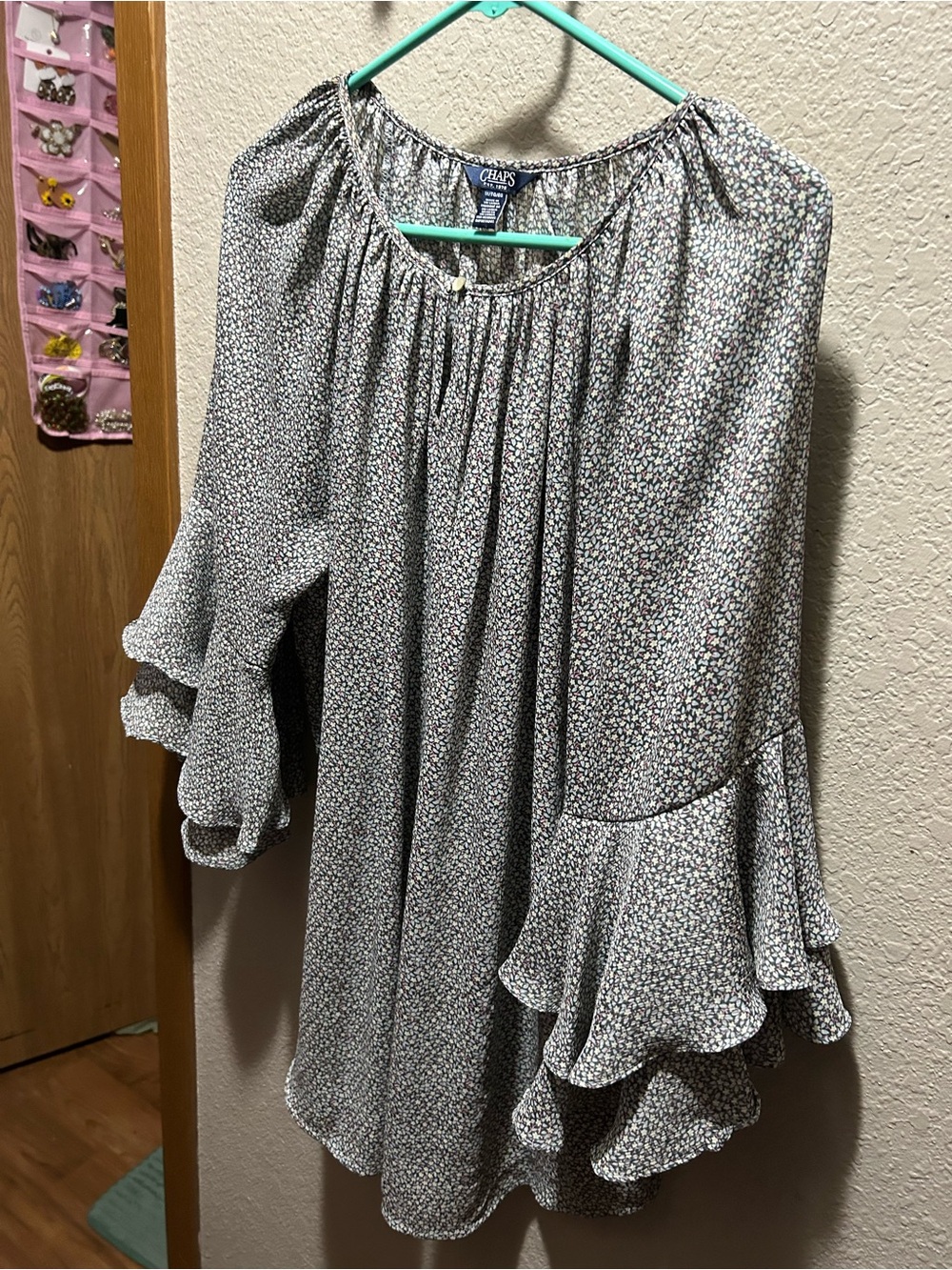 Chaps Micro Floral Ruffle Sleeve Blouse - Picture 2 of 9